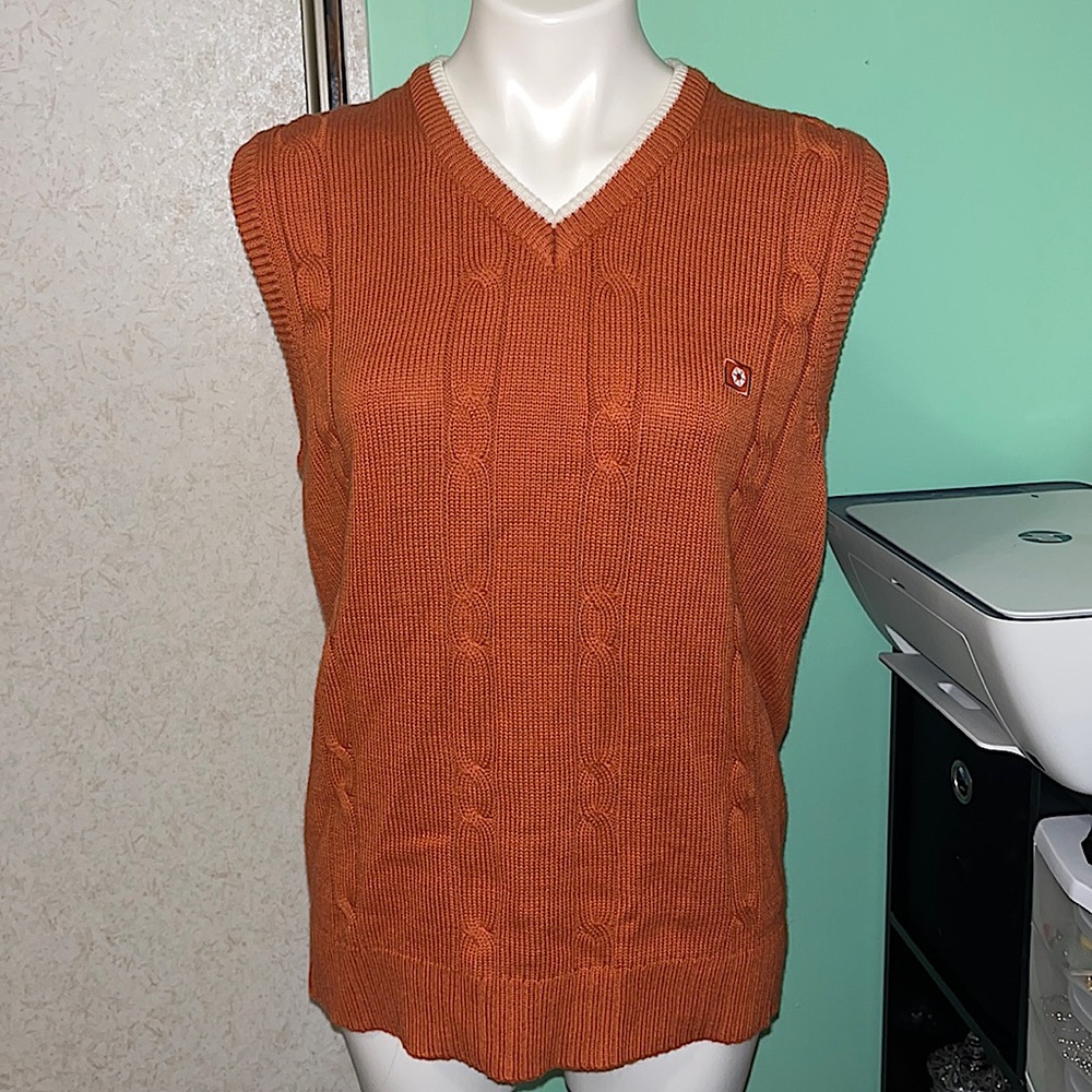 vintage y2k 90s burn orange knit sweater vest